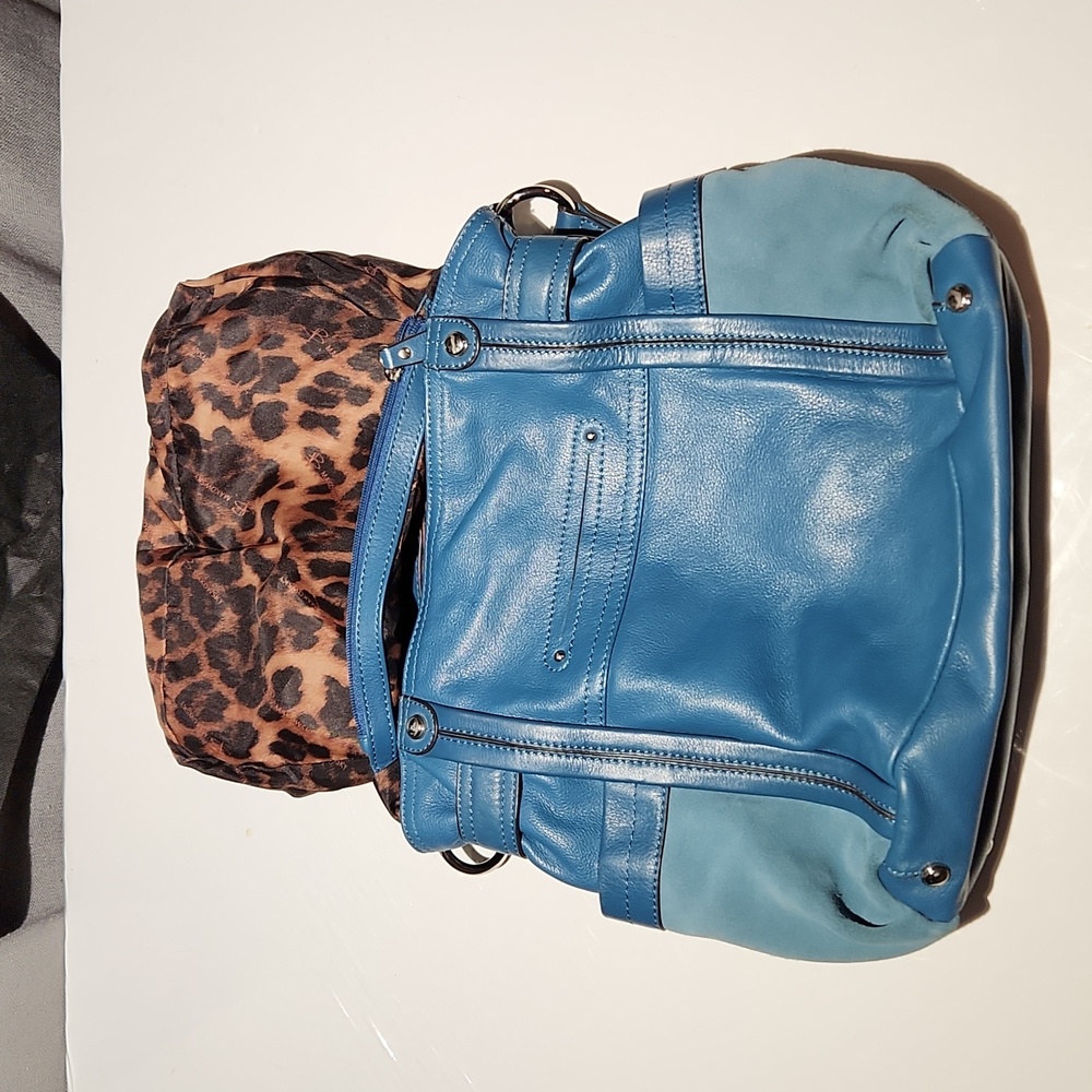 B Makowsky blue 100% leather moto style moto studded bag w/ dust bag - Picture 8 of 13